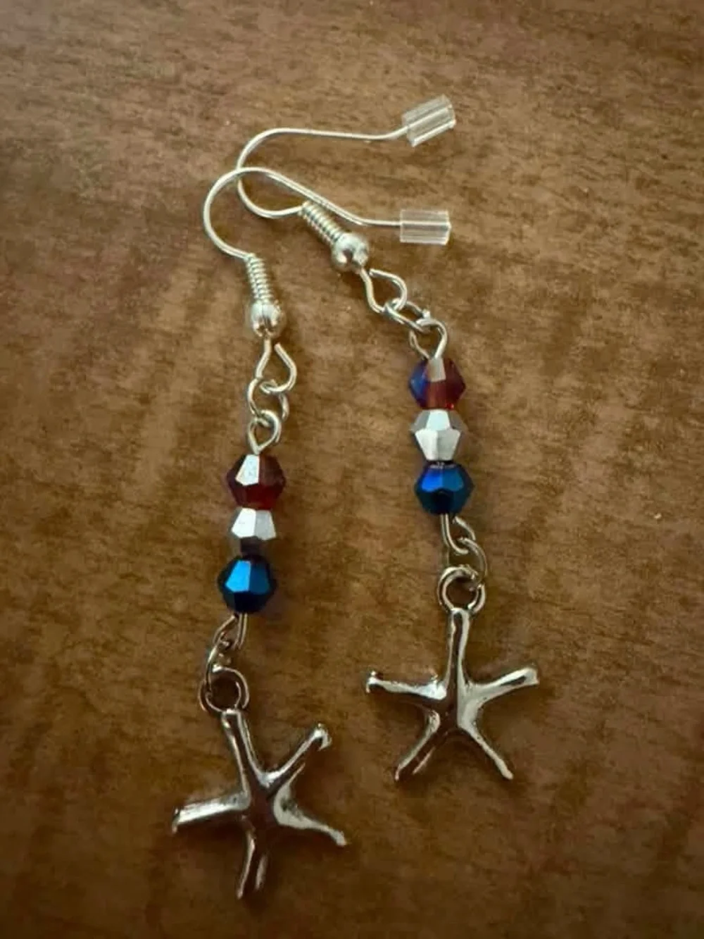 Kids Starfish Dangle Earrings with Blue & Red Beads